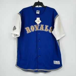 VTG Kansas‎ City Royals Jersey Mens Sz L White Blue MLB NWT Blank Back 90s 00s